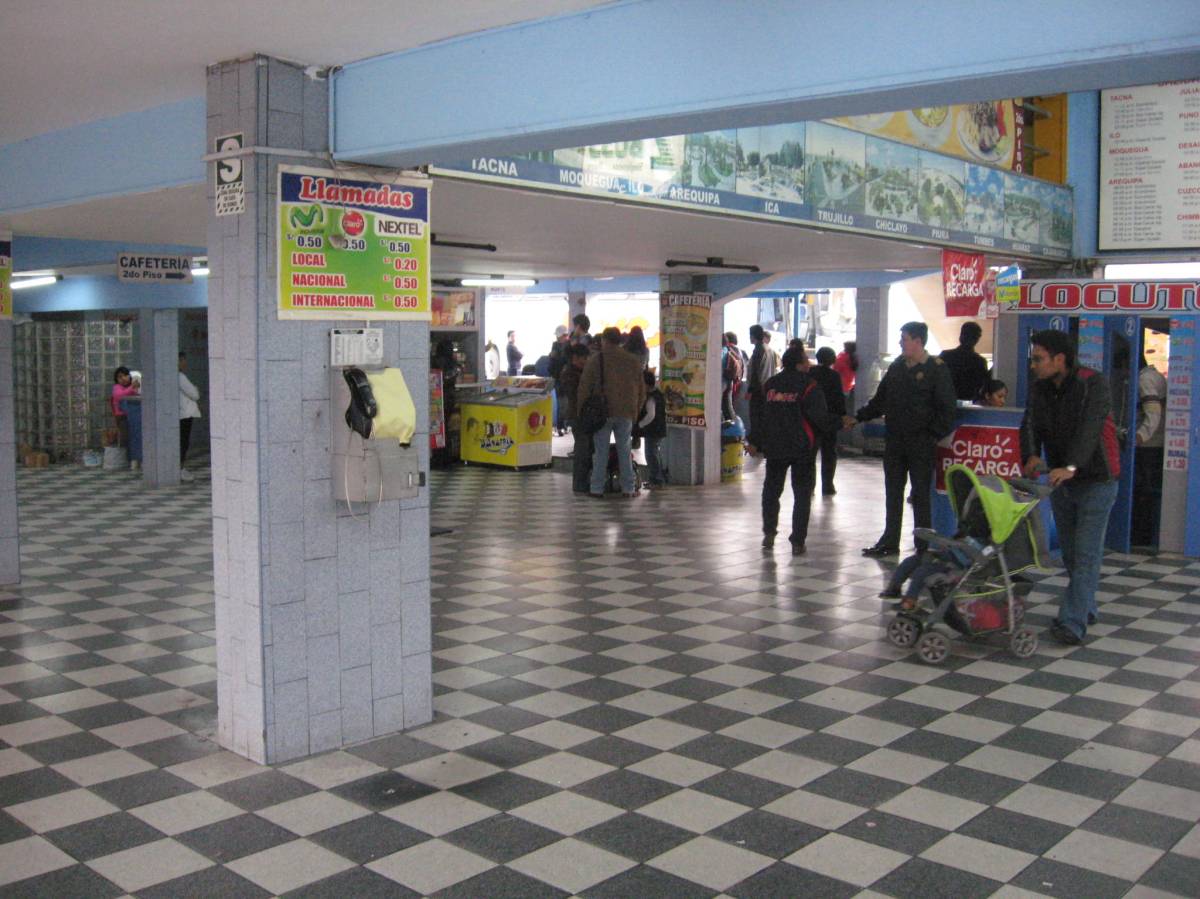 Inside the bus terminal in Lima
