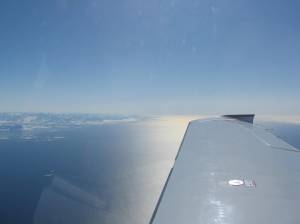 Approaching Greenland on a trans-Atlantic airplane delivery flight