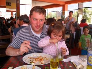 Papi can smile and chew at the same time!