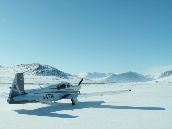 Mooney Acclaim on ramp at Qikiqtarjuaq (CYVM) airport.